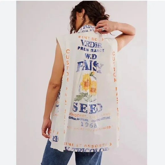We The Free size S Moon Flower top oversized white seed sack print cotton NEW - Picture 3 of 14